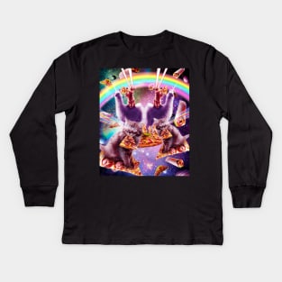 Laser Pizza Cat On Llama, Lazer Kitty Cats In Rainbow Space Kids Long Sleeve T-Shirt